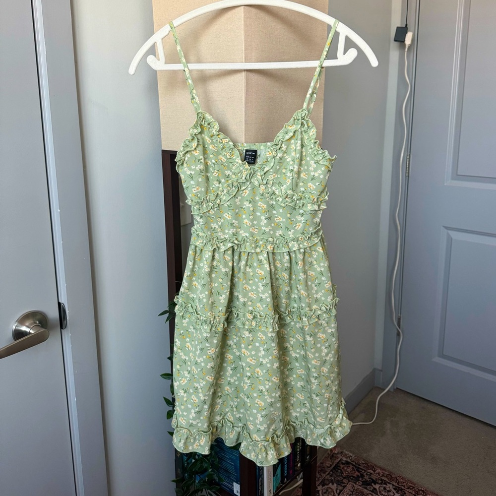 Green Floral Frill Trim Sundress from Shein